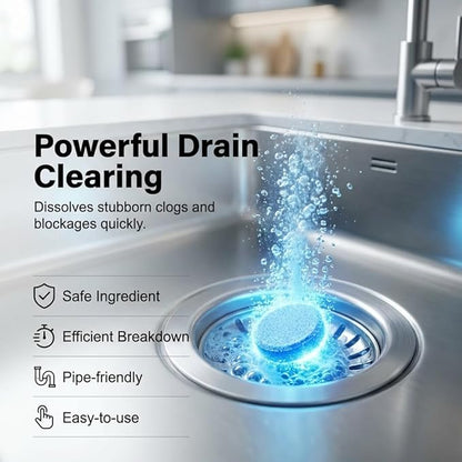 Strong Drain Effervescent Tablet for Kitchen & Bathroom Pipes, Toilet Tank Cleaner Tablets, Pipeline Dredging Agent Powder Drain Cleaner, Sink Drains Cleaners for Sewer (24 Pcs)