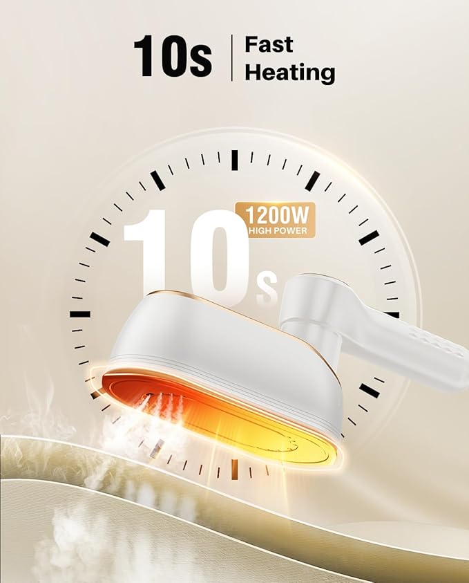 Travel Steamer Iron for Clothes, 1200W Portable Handheld Steamer Iron 4Mode with LCD Display 10S Fast Heating 180° Swivel Handle Powerful Wrinkle Remover, Garment Steamer for Home, Dorm, Travel, White