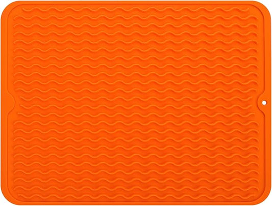 MicoYang Silicone Dish Drying Mat for Multiple Usage,Easy clean,Eco-friendly,Heat-resistant Silicone Mat for Kitchen Counter or Sink,Refrigerator or drawer liner Orange L 16 inches x 12 inches