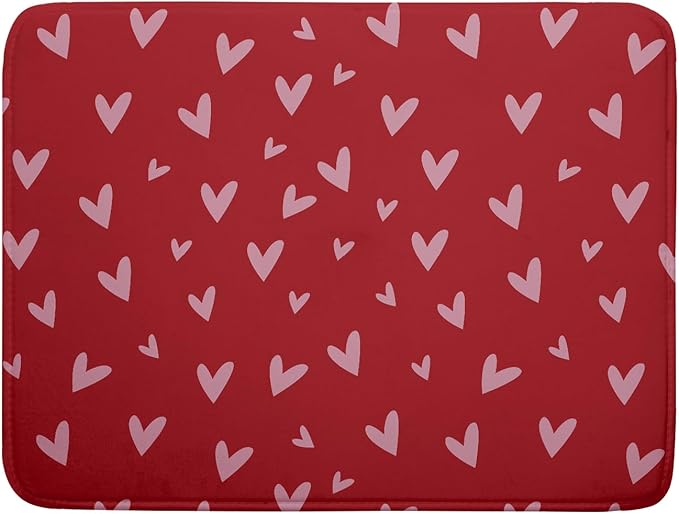 Valentines Dish Drying Mat for Kitchen Counter 18x24 Inch Valentine's Day Red Pink Love Heart Print Absorbent Reversible Microfiber Drying Mats Kitchen Countertop Protector Dishes Drainer Rack Pad
