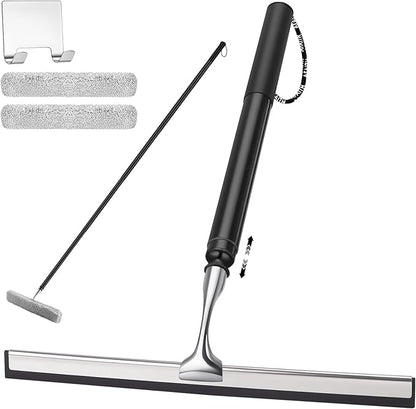 17'' - 60'' Metal Squeegee with Extension Pole for Window,Glass Door,Mirror, 12'' Wide Telescopic Shower Squeegee Cleaner with Long Handle (60'' Telescopic Pole Squeegee)