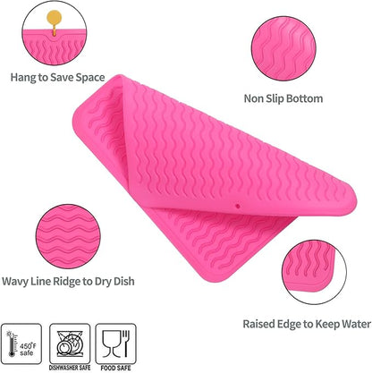 MicoYang Silicone Dish Drying Mat for Multiple Usage,Easy clean,Eco-friendly,Heat-resistant Silicone Mat for Kitchen Counter or Sink,Refrigerator or Drawer liner Rose M 12 inches x 12 inches
