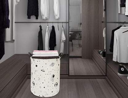 19.7 Inch Round Astronaut Pattern Laundry Clothes Hamper Laundry Basket with Handles,Storage Organizer Bins Laundry Gift Basket for Room, Bedroom Decor