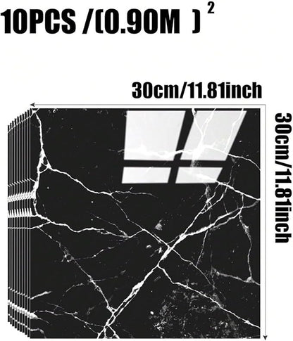 Chejiaye 10pcs Marble Peel and Stick Backsplash Waterproof Washroom Wall Panels, Peel and Stick Tile, PVC Wall Panels for Kitchen (Black Marble Tiles, 11.8" x 11.8" x2.5MM x 10Pack)