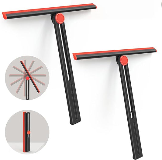 Shower Squeegee for Glass Doors with 2 Pack Multi-Purpose 360° Rotating Window Squeegees for Walls Wiper, Car Windshield, Tile, Mirrors and Kitchen, 11-Inchs