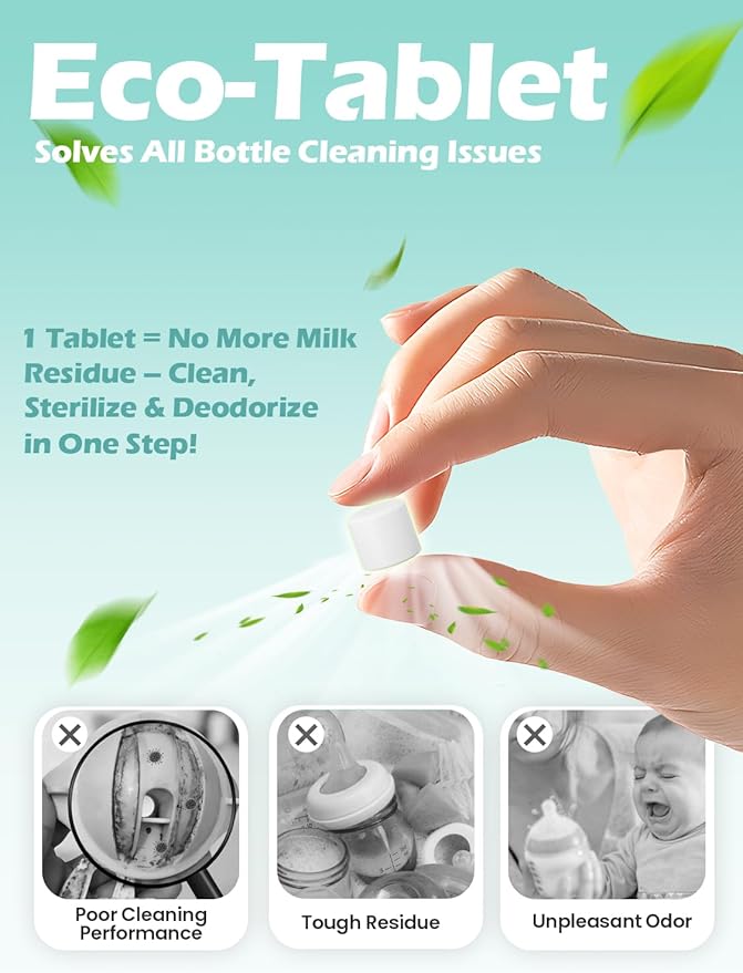 300PCS Official Detergent Cleaning Tablets: for Baby Brezza Grownsy Papablic Momfann Bottle Washer - Baby Bottle Washer Tablets for All Brands Bottles Washers Machines