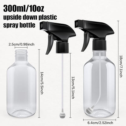 10oz/300ml 360° Spray Bottles (2-Pack) Clear Plastic Small Spray Bottles, Spray at Any Angle to Reach Hard-to-Reach Corners. Ideal for Cleaning, Plants, Gardening, Pets, and Hair
