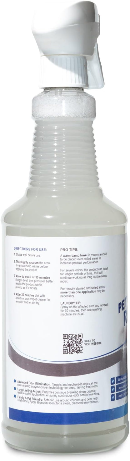Magic Finish Pet Odor & Stain Remover (32 oz) – Enzyme Cleaner for Dog & Cat Urine, Vomit, and Messes – Kid & Pet-Friendly Rug & Multisurface Upholstery Deodorizer with Apple Blossom Scent