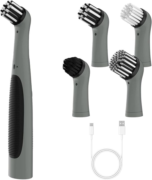 SOARING Rechargeable Electric Cleaning Brush with 4 in 1 Multiple Brush Heads,Indoor Household Cordless Motorized Brush for Bathroom Toilet Kitchen Tile Crevice (Gray & Black)