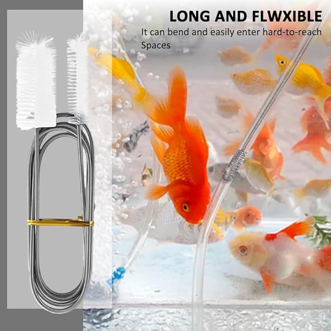 Flexible Long Drain Brush Set, Stainless Steel Tube Cleaning Brushes for Kitchen, Sink, Drain Pipe and Long Pipe Cleaning, with Large Double Elastic Nylon Ends(Color:White)