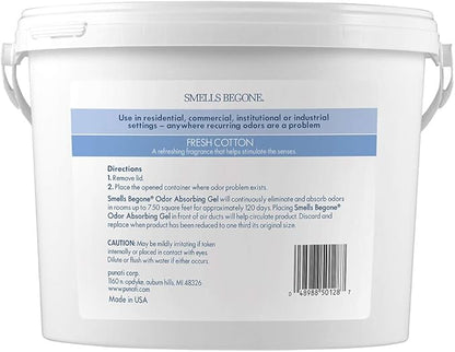 SMELLS BEGONE 1-Gallon Gel Odor Eliminator – High-Capacity, Long-Lasting Odor Absorber for Large Basements, Garages, Workshops & Commercial Areas – Removes Odors with Essential Oils (Fresh Cotton)