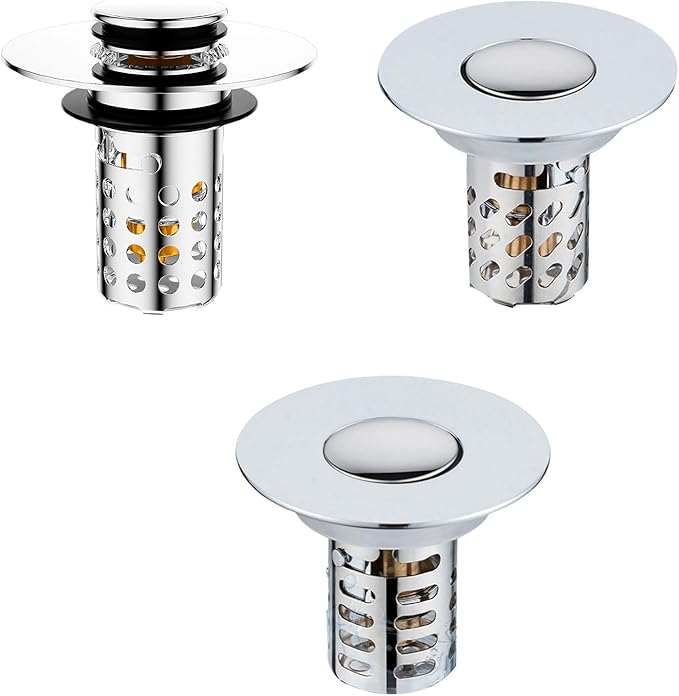 Push Button Sink Drain Stoppers With Odor Prevention And Hair Catcher Steel Bathroom Basin Filter For Not Clogging Not Odor Popup Drain Stoppers