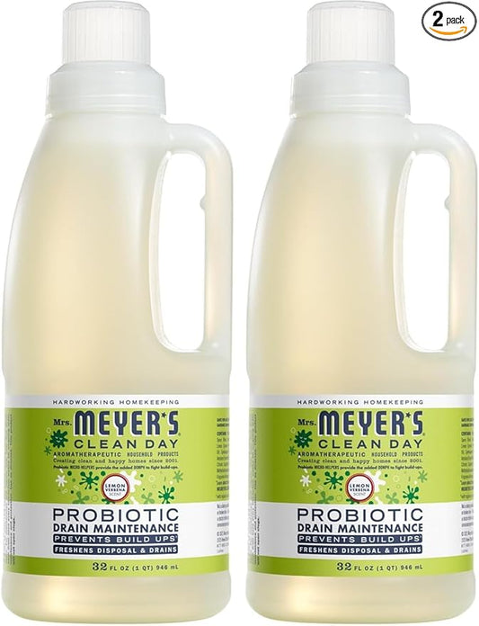 MRS. MEYER'S CLEAN DAY Probiotic Drain Maintenance Liquid,Lemon Verbena,Freshens Disposals and Drains,32 Fl Oz,(Pack of 2)