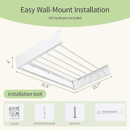 Wall Mounted Drying Rack, 31.5 Inch Foldable Clothes Drying Rack Heavy Duty 60 lbs, Space Saving Laundry Rack Rust Resistant, for RV Apartment Bathroom Laundry Room