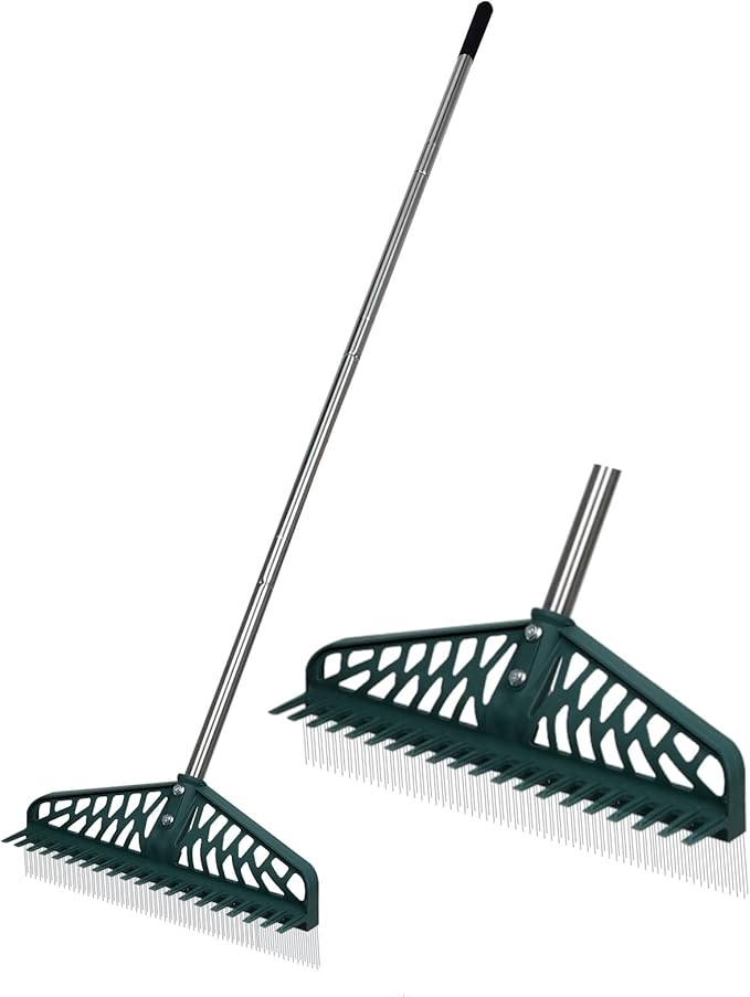 Artificial Grass Rake Innovative Double Sided Turf Rake, 60-Inch Adjustable Handle for Cleaning and Fluffing Artificial Turf, Lawns, Carpets, Patios – Removes Leaves, Pet Hair & Debris
