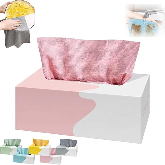 Pull-Out Microfiber Cleaning Cloths in Box, 2026 New 20 Pieces Pull-Out Cleaning Cloths, Reusable Cleaning Rags, Soft Absorbent Cloths, Streak-Free Wipes, Suitable for Kitchen Car Care (Pink)