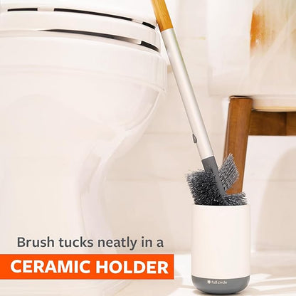 Full Circle Scrub Queen, Bathroom Toilet Brush with Ceramic Holder and Instant-Dry Coating for Mold & Mildew Prevention, More Hygenic Toilet Cleaning Scrubber, Replaceable Head, White