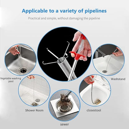 62"Drain Clog Remover Tool, Drain Cleaner Flexible Grabber Claw Reacher Tool with 4 Claws Bendable Hose Pick Up Reaching Assist Tool for Litter Pick, Home and Kitchen Sink, Drains, Toilet