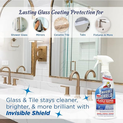 Invisible Shield Protective Glass Shower Coating for Showers, Mirrors, Windows, Tile to Repel Soap Scum and Hard Water Minerals for Easier Cleaning (2 Pack) 16 oz