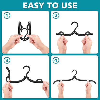 10 Pcs Travel Hangers Portable Foldable Travel Hanger Organizer, Plastic Cruise Essentials Clothes Drying Rack Folding Hangers for Camping Flying RV Europe Vacation Essentials Suitcase, Black