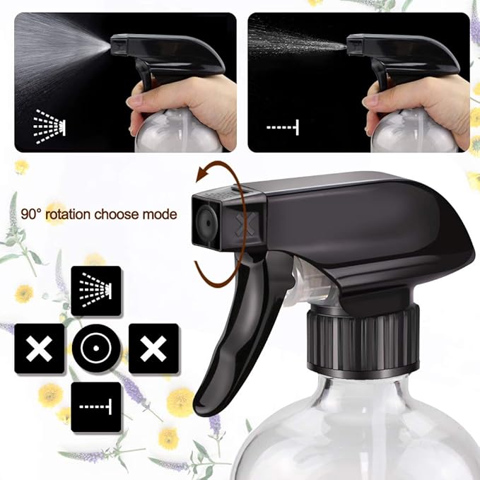 Loretoy Glass Spray Bottle Kit×10 (2×16 oz, 2×4 oz, 6×2 oz), 9×10 ml Roller Bottles, Anti UV, Multi Size and Versatile, Suitable for Aromatherapy, Facial Moisturizing, Watering, etc.(Clear)