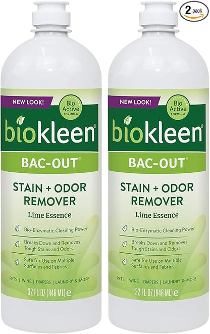 Biokleen Bac Out Stain Remover for Clothes - Natural with Live Enzyme Cultures, for Carpet, Diapers, Wine, Laundry 32 oz - Packaging May Vary (Pack of 2)
