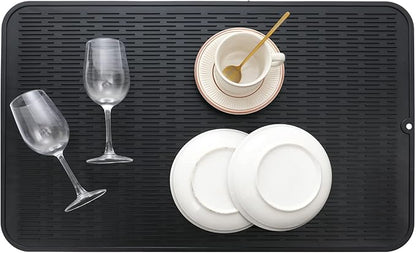 MicoYang Silicone Dish Drying Mat for Multiple Usage,Easy clean,Eco-friendly,Heat-resistant Silicone Mat for Kitchen Counter or Sink,Refrigerator or Drawer Liner Black 3XL 28 inches x 18 inches