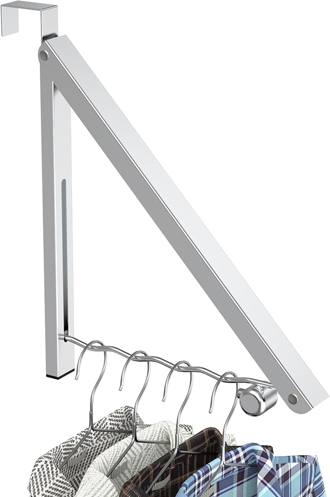 Hleelomi Clothes Drying Rack for Laundry Room Organization,Foldable Over The Door Drying Racks for Saving Space Silver 1 Pack