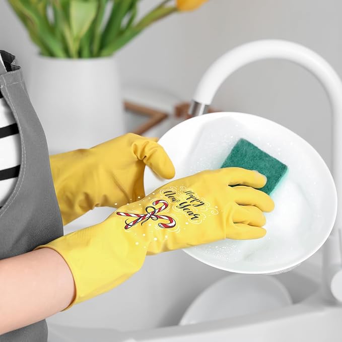 4 Pairs Kitchen Rubber Cleaning Supplies Cute Patterns Gloves Household Cleaning Gloves For Dishwashing