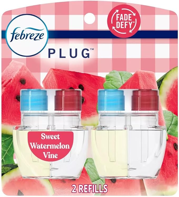 Febreze Plug with Fade Defy Technology Air Freshener - New Limited Edition - (2) of 0.87 fl oz Refills (Sweet Watermelon Vine)