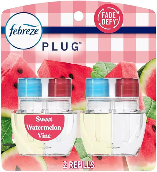 Febreze Plug with Fade Defy Technology Air Freshener - New Limited Edition - (2) of 0.87 fl oz Refills (Sweet Watermelon Vine)