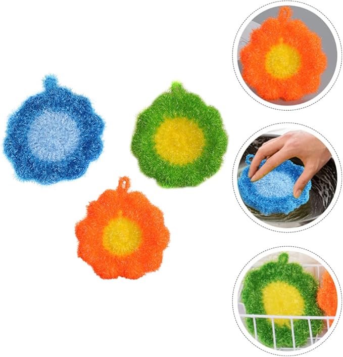 Yardwe Cleaning Towels 3Pcs Dish Scrubber Sponge Flower Shape Scouring Pad Non- Scratch Scrub Dishwashing Sponge Kitchen Scrubbing Sponge for Kitchen Cleaning Supplies Multi Function Cleaning Brush