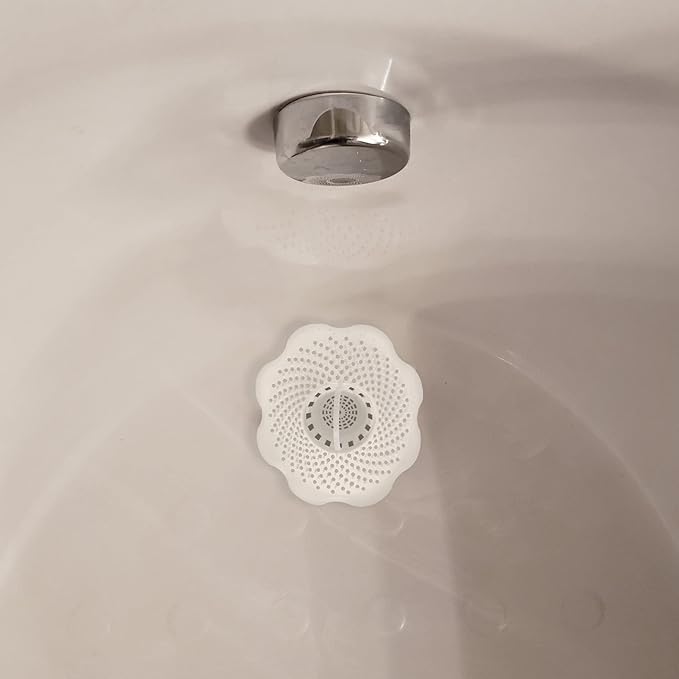 Danco Bathtub Drain Hair Catcher with In-Drain Basket and Strainer Pegs, fits 1.25″ Tub Drains, White, 3-Pack, (10876)