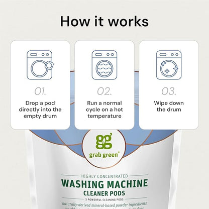 Grab Green Washing Machine Cleaner Pods - Fragrance Free, 5 Cleaning Pods