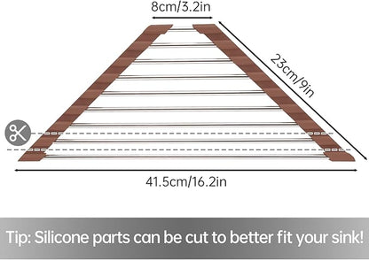 Tomorotec Triangle Roll-Up Dish Drying Rack for Sink Corner Small Foldable Stainless Steel Over The Sink Multipurpose Kitchen Drainer Caddy Trivet Rustproof Storage Shelf (Chocolate Brown)