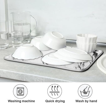 Super Absorbent Dish Drying Mat, Microfiber Fast-Drying Dish Mat, 24" x 18", Kitchen Dish Drying Pad, White Marble