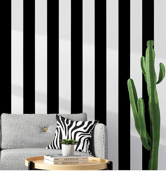 Guvana 197"x17.7" Black and White Stripe Contact Paper Peel and Stick Wallpaper Self-Adhesive Wallpaper Removable Contact Paper Modern for Living Room Bedroom Countertop Shelf Drawer Decor