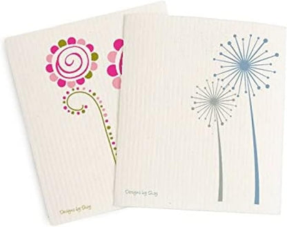 Skoy Cloth Eco-Friendly & Reusable Swedish Dishcloth, for Kitchen & Household Use, Plastic-Free Packaging, Dishwasher Safe, Designer Series – Whimsey/Carefree, White Cloth - 2-Pack