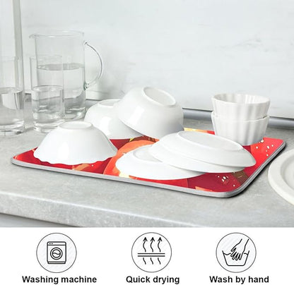 Red Apples Dish Drying Mat for Kitchen Counter Absorbent Microfiber Drying Pad, Large 18x24 in