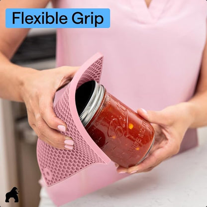 GORILLA GRIP BPA-Free Soft Silicone Oven Mitts and Pot Holders Sets of 4, Heat Resistant Waterproof Cooking Gloves, Thick Cotton Lining, Flexible Gripping for Baking Grilling, Kitchen Trivets, Pink