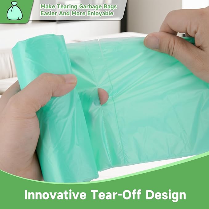 1.2 Gallon Small Biodegradable Trash Bags - Green Mini Garbage Bags (Fit 1-1.3 Gallon) 5 Liter 100 Count Unscented Compostable Tiny Little Waste Basket Kitchen Office Bathroom Liner Heihaily