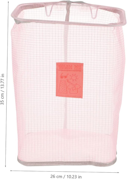 MAGICLULU Folding Wall-mounted Dirty Clothes Storage Basket Mesh Laundry Organizer Nail Hook Space-saving for Apartments and Hotels Pink