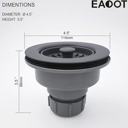 3-1/2 Inch Polymer Urban Gray Sink Drain Assembly with Basket Strainer and Stopper for Quartz, Granite or Fireclay Kitchen Sinks
