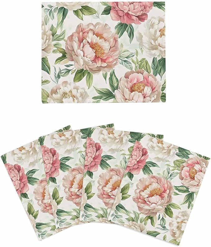 4 Pack Vintage Flower Kitchen Dish Cloths, Watercolor Pink White Flowers Leaves Dishcloths for Kitchen, Reusable Paper Towels, Super Absorbent Quick Drying Washcloths Cleaning Wipes, 8x7 inch