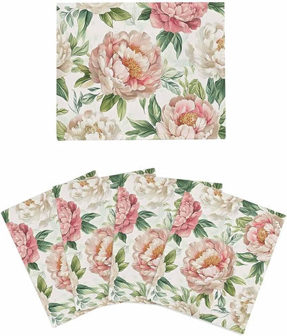 4 Pack Vintage Flower Kitchen Dish Cloths, Watercolor Pink White Flowers Leaves Dishcloths for Kitchen, Reusable Paper Towels, Super Absorbent Quick Drying Washcloths Cleaning Wipes, 8x7 inch