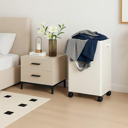 85L Laundry Hamper with Wheels, Lid, Handles & Collapsible, Slim Tall Rolling Laundry Basket for Small Spaces, Foldable Dirty Clothes Organizer for Bedroom, Dorm, Laundry Room, Bathroom,Beige