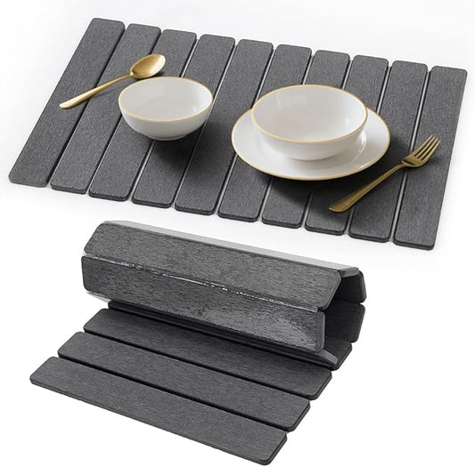 Stone Dish Drying Mat for Kitchen Counter - 24" x 16" Ultra Absorbent Diatomaceous Earth Mat, Fast Drying & Foldable Countertop Protector, Non-Slip Eco-Friendly Stone Mat for Dishes