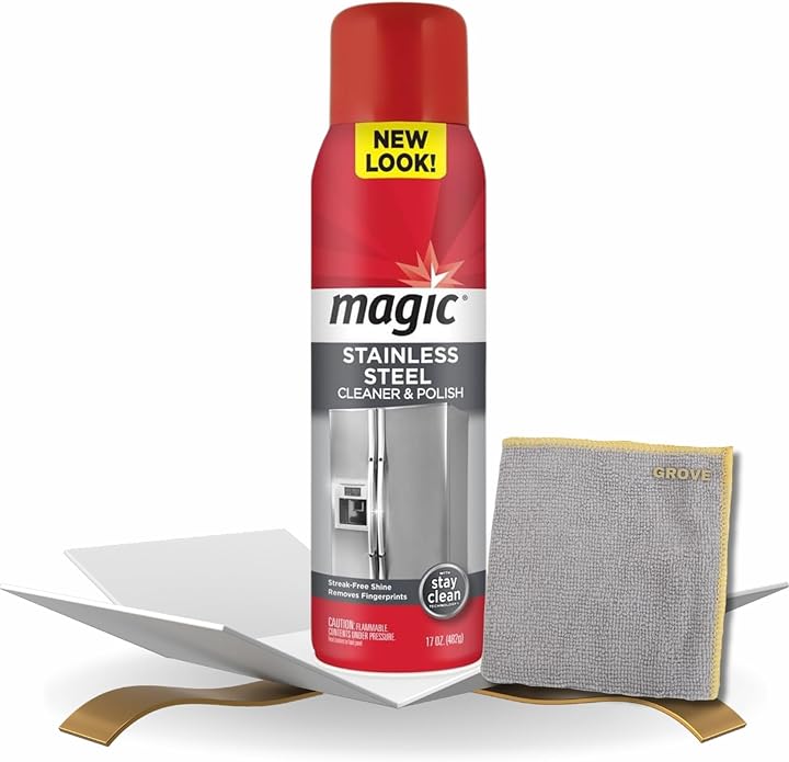 Magic Stainless Steel Cleaner & Polish Spray 17 oz Bundle with Microfiber Cloth - Foaming Formula for Easy Cleaning of Appliances, Sinks, and Chrome Surfaces - (2 Items)