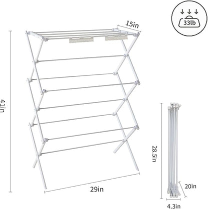 3 Tiers Foldable Clothes Drying Rack, Vertical Laundry Rack Portable and Collapsible for Storage Indoor Outdoor, White