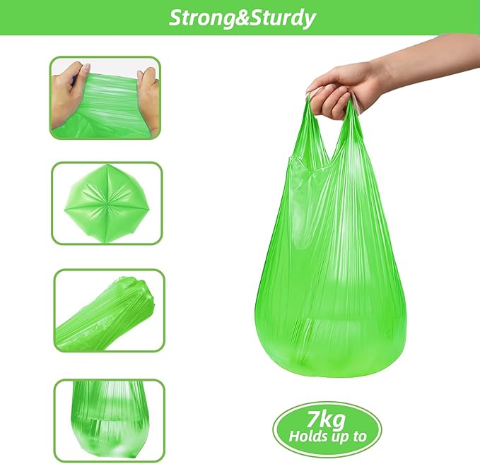 MakMeFre 5Rolls 4Gallon Portable Trash Bags,Thicken Small Garbage Bags for Office,Bedroom,Kitchen Waste Bin(150Counts,Green)